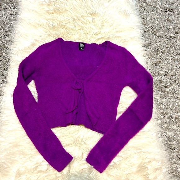 BDG Purple Tie-Front Cropped Sweater - Picture 1 of 1